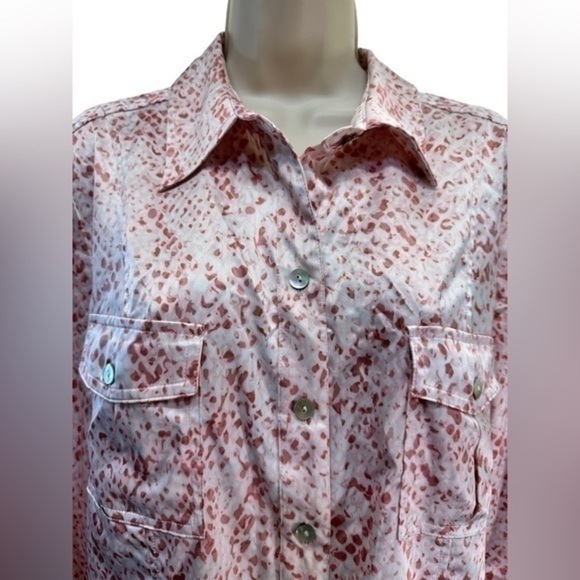 Chicos Pink and beige leopard print button down satin top - Picture 3 of 6